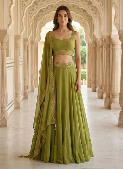 Lehenga Mart Green Faux Georgette Designer Bollywood Style Wedding Wear Lehenga Choli