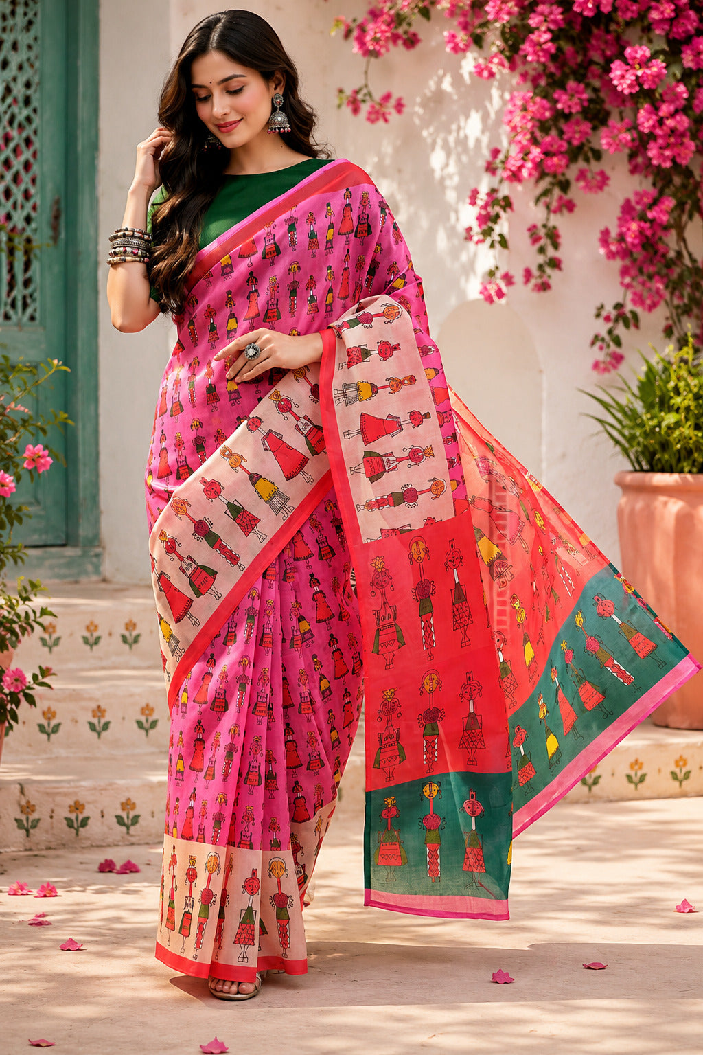 Dwija Fashion Women'S Casual Wear Printed Linen Designer Saree With Unstitched Blouse-Pink