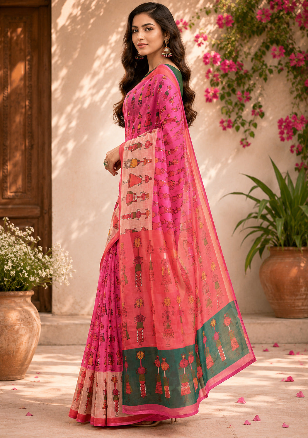 Dwija Fashion Women'S Casual Wear Printed Linen Designer Saree With Unstitched Blouse-Pink