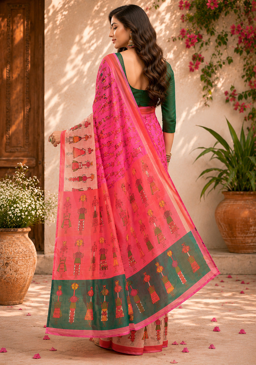 Dwija Fashion Women'S Casual Wear Printed Linen Designer Saree With Unstitched Blouse-Pink