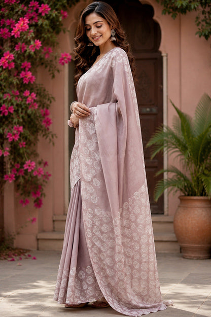 Dwija Fashion Women'S Casual Wear Printed Linen Designer Saree With Unstitched Blouse-Dusty Pink