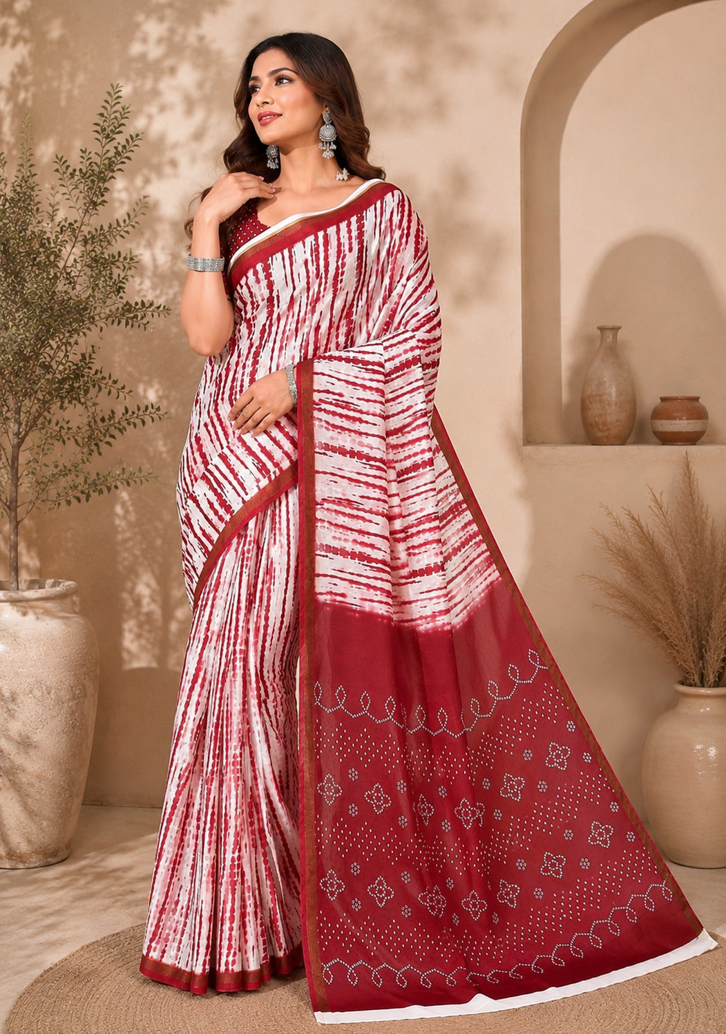 Dwija Fashion Women'S Casual Wear Printed Linen Designer Saree With Unstitched Blouse-Ruby Red
