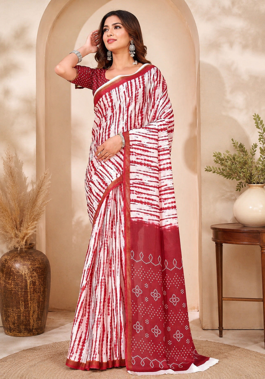 Dwija Fashion Women'S Casual Wear Printed Linen Designer Saree With Unstitched Blouse-Ruby Red