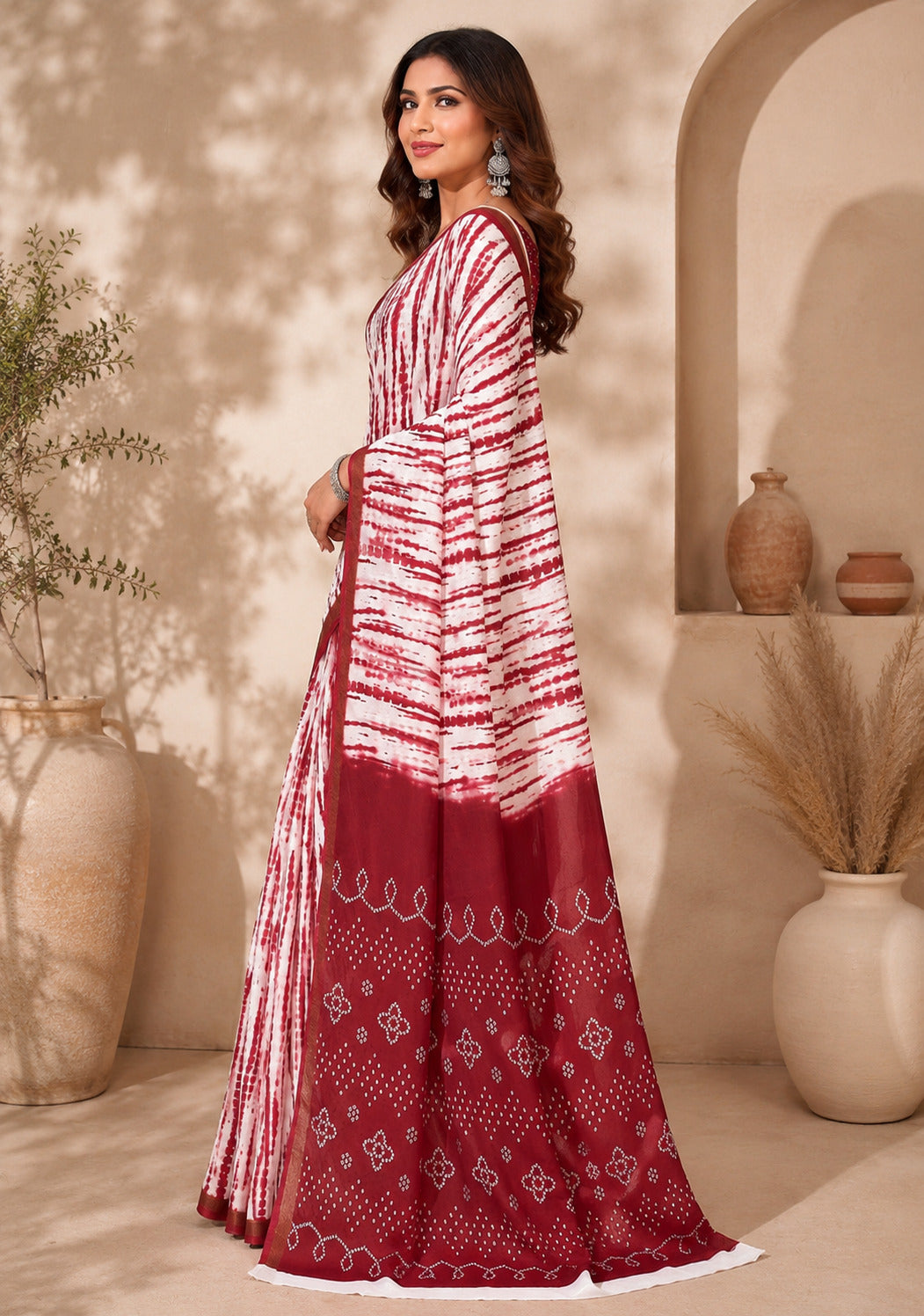 Dwija Fashion Women'S Casual Wear Printed Linen Designer Saree With Unstitched Blouse-Ruby Red