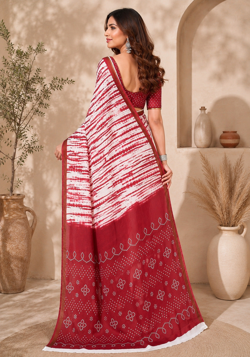 Dwija Fashion Women'S Casual Wear Printed Linen Designer Saree With Unstitched Blouse-Ruby Red