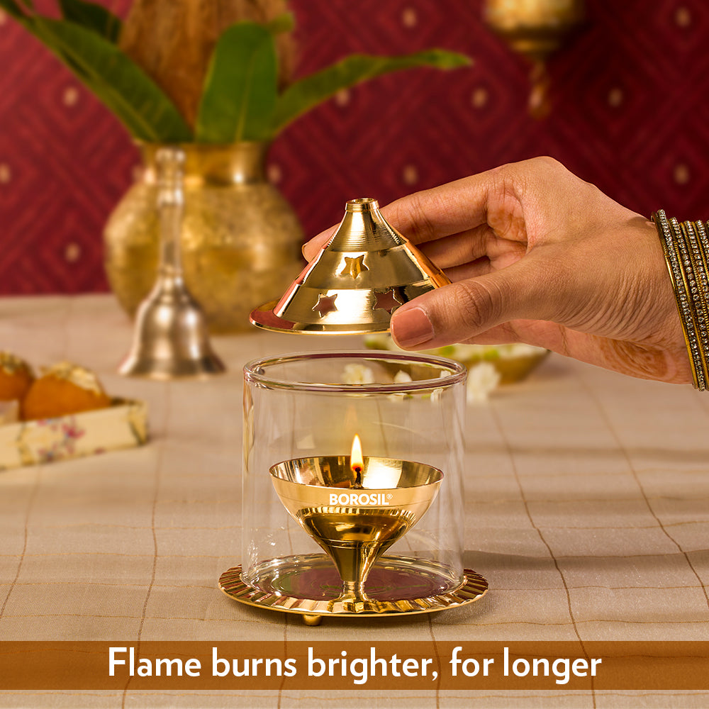 My Borosil Akhand Diya, Brass, Medium