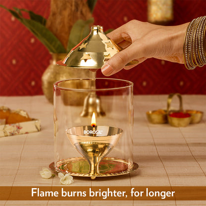 My Borosil Akhand Diya, Brass, Large