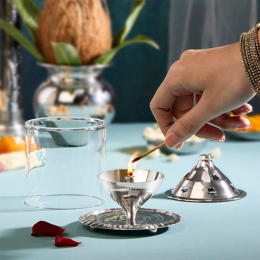 My Borosil Akhand Diya, Nickel, Medium