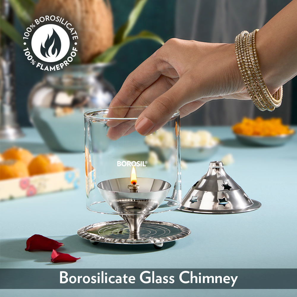 My Borosil Akhand Diya, Nickel, Medium