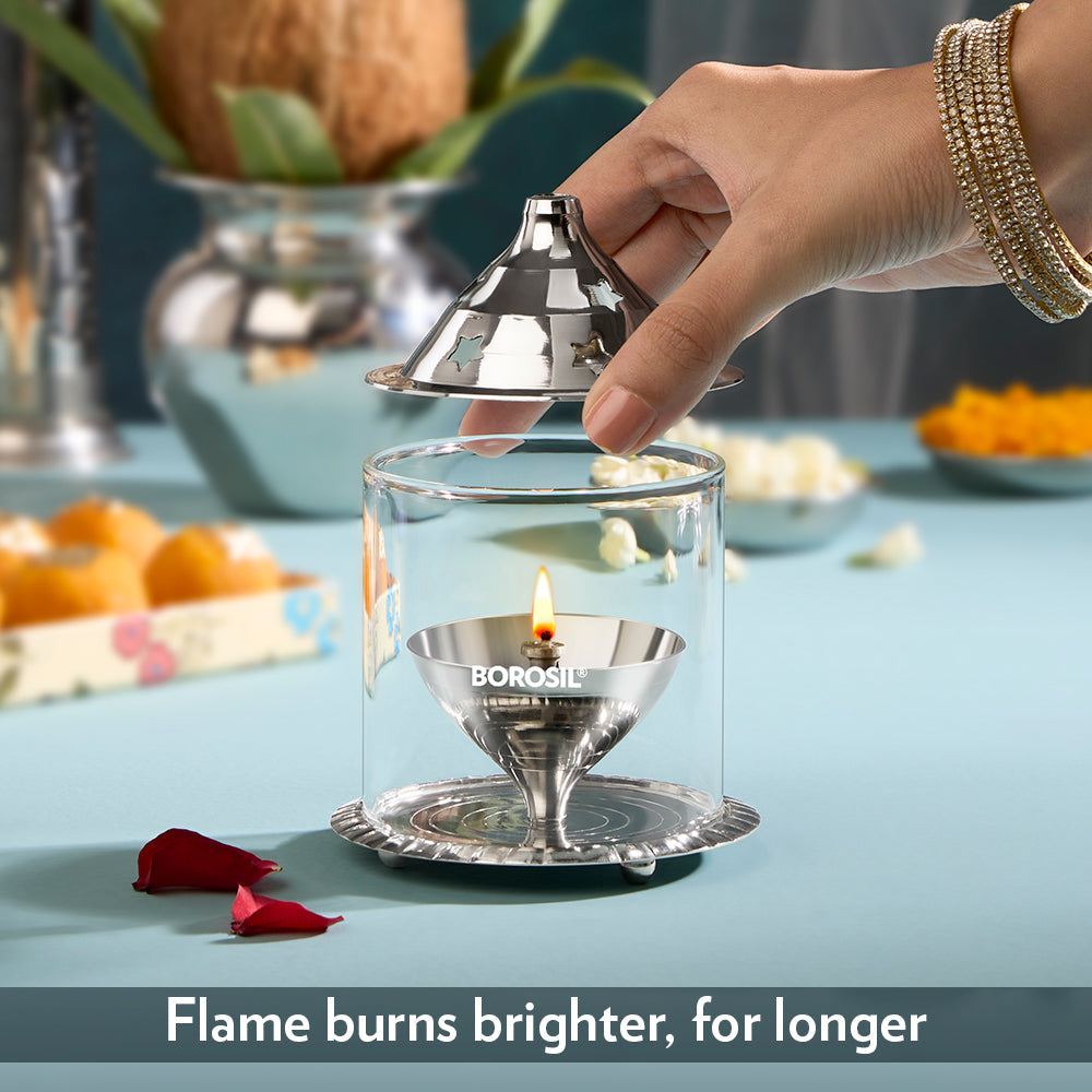 My Borosil Akhand Diya, Nickel, Medium