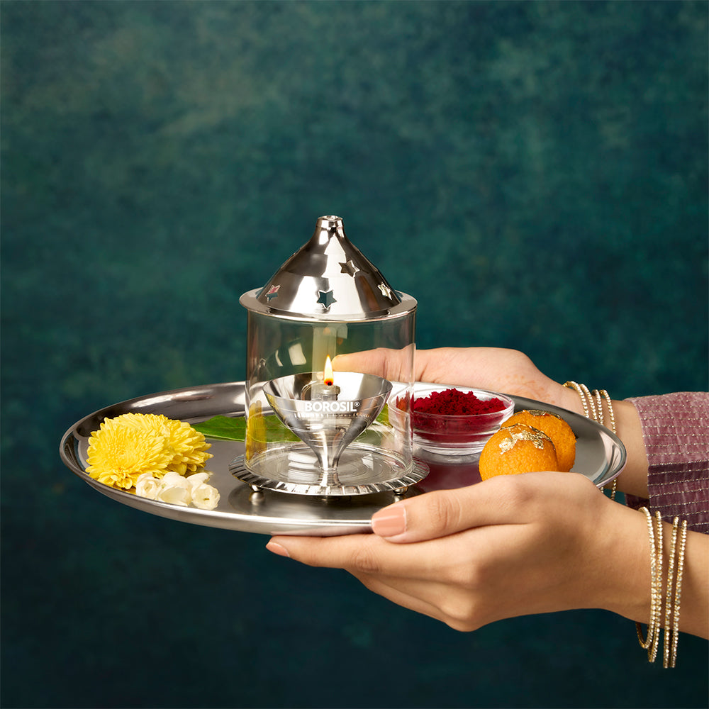 My Borosil Akhand Diya, Nickel, Medium