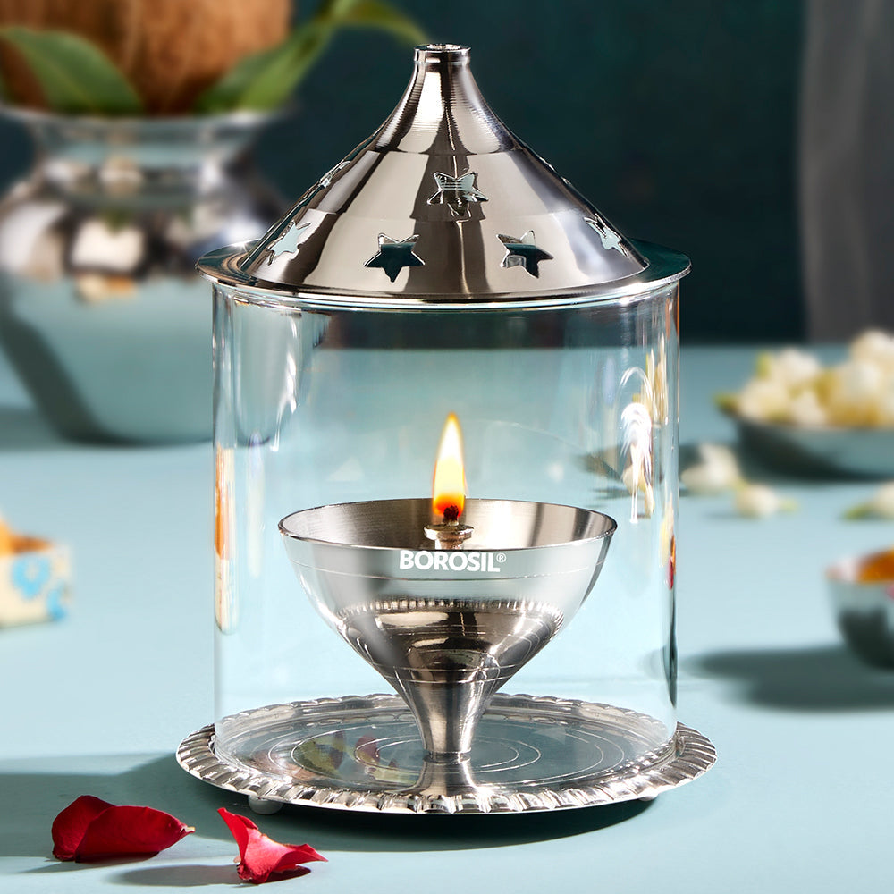 My Borosil Akhand Diya, Nickel, Large