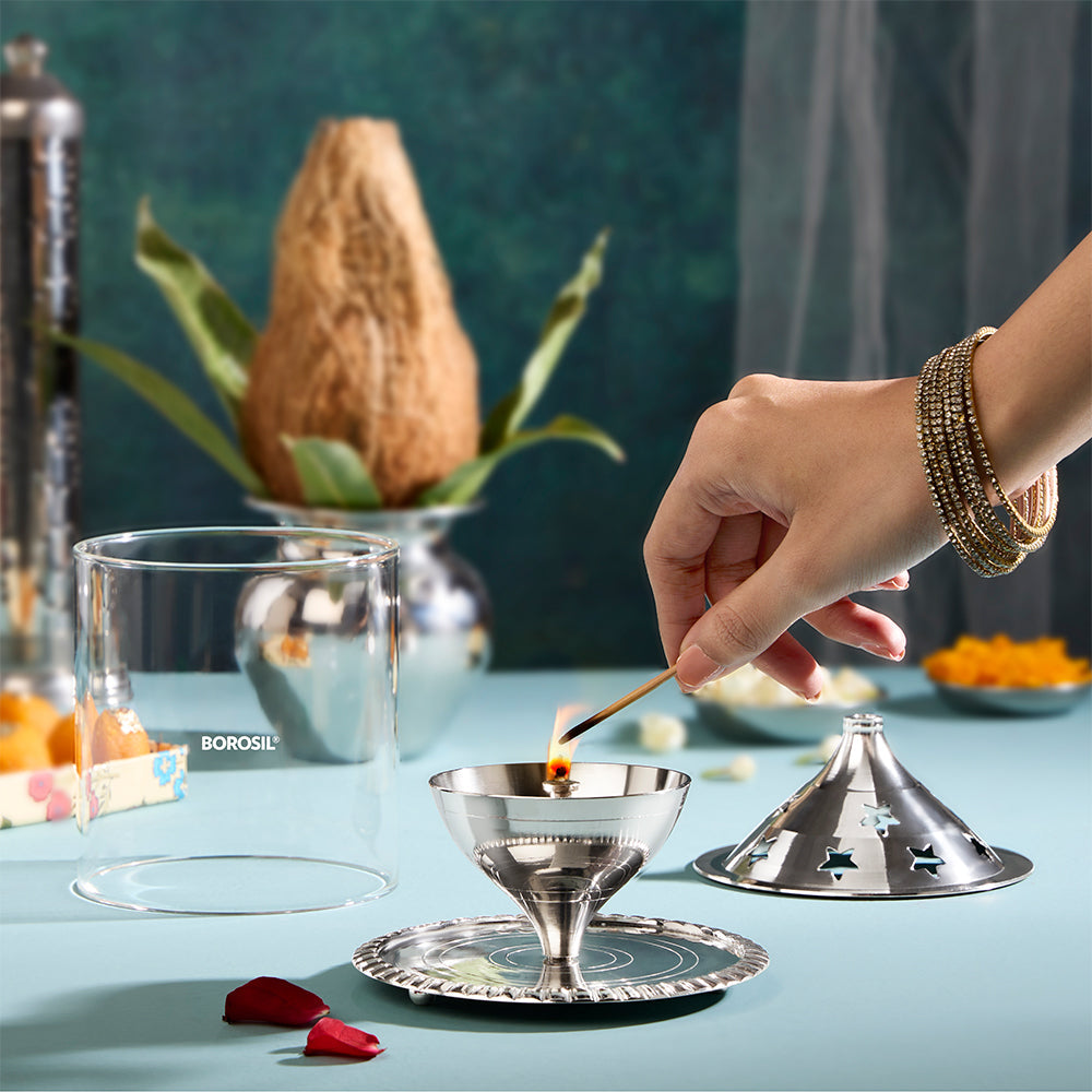 My Borosil Akhand Diya, Nickel, Large