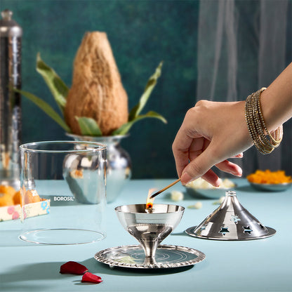 My Borosil Akhand Diya, Nickel, Large