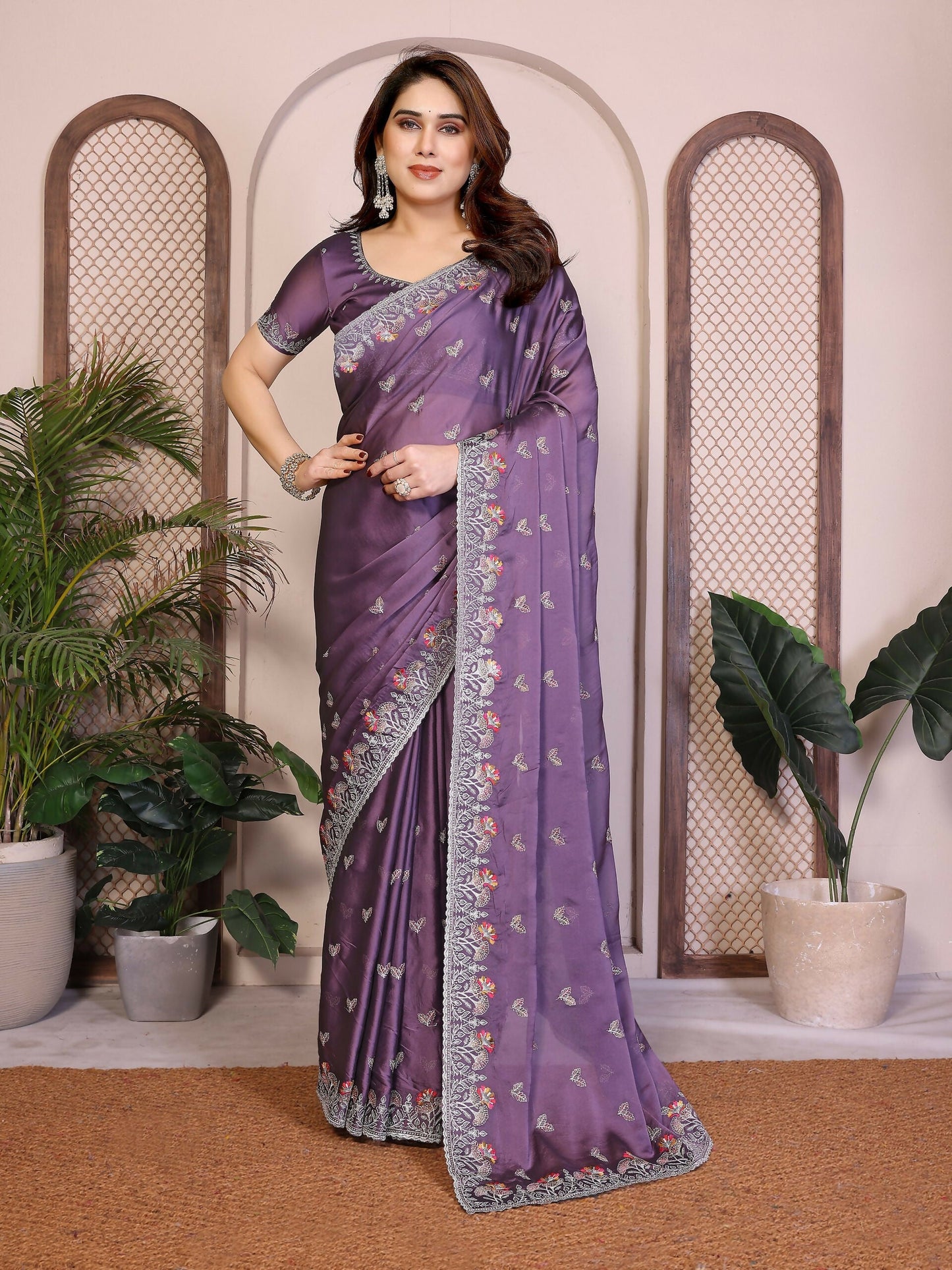 Teeya Creation New Trendy Stylish Party Wear Silk Saree-Lavender