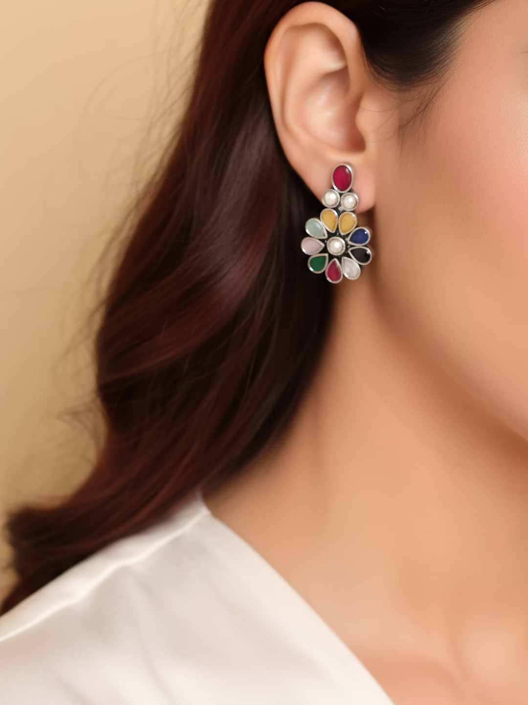 Antique Multi color Flower Stud