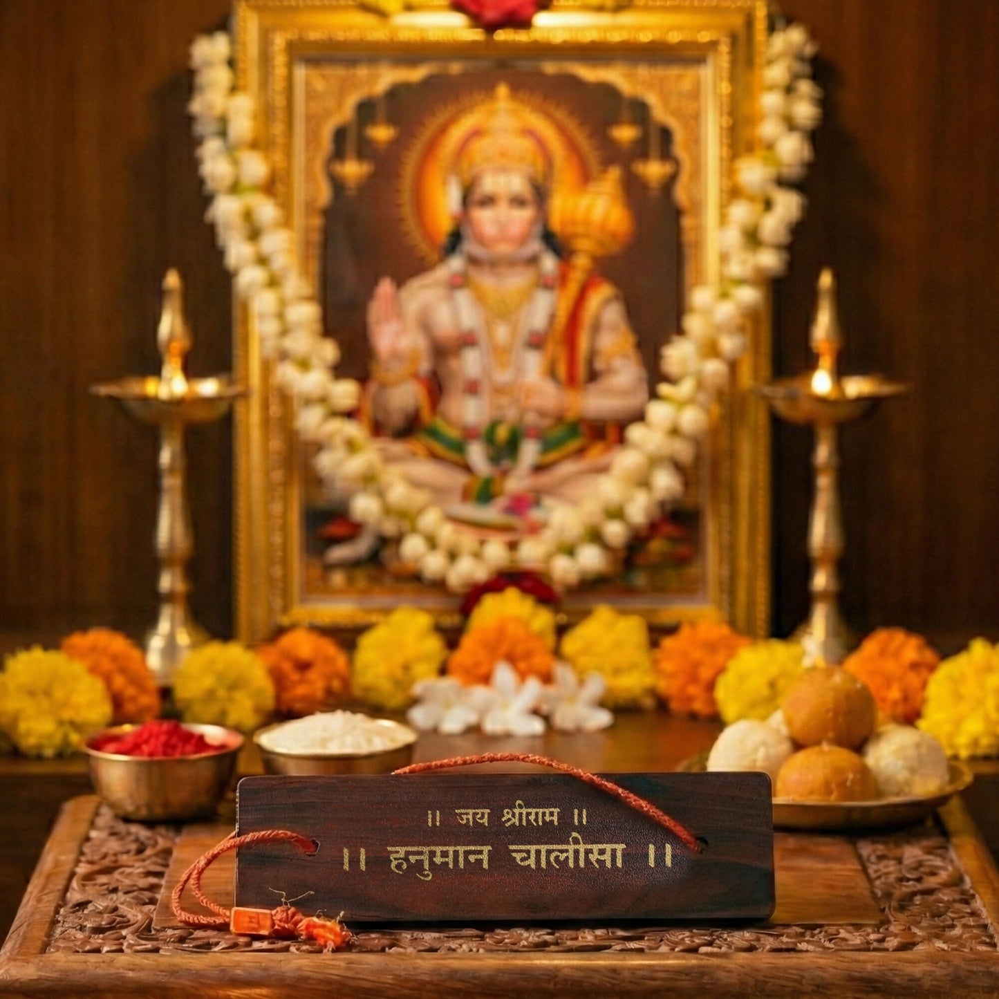 Pujashree Wooden Hanuman Chalisa  Decorative Devotional Prayer Plaque for Home & Temple (Hindi)
