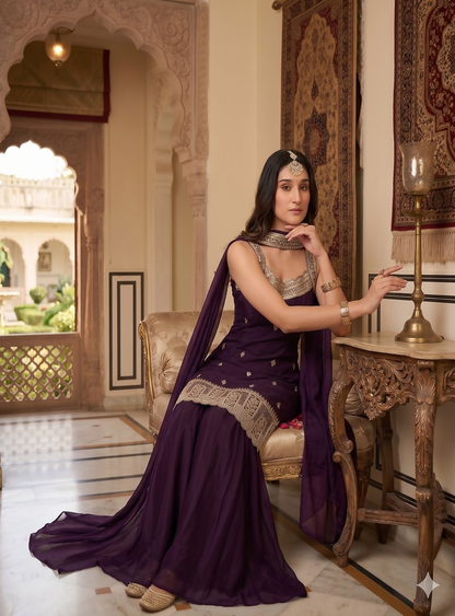 Teeya Creation Elegant Purple Ethnic Suit Set With Dupatta