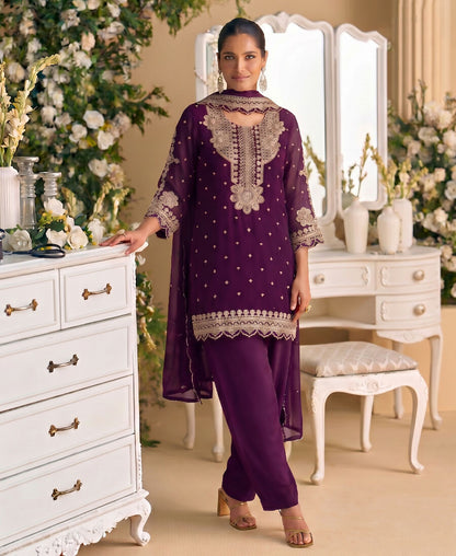 KC New Georgette Short Salwar Kameez Pakistani Style Purple