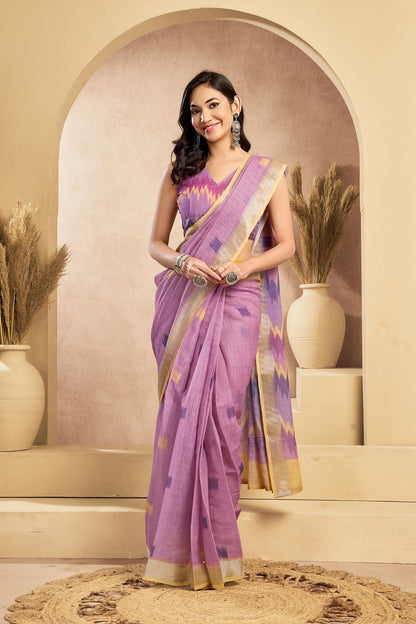 Dwija Fashion Dusky Pink Party Wear Printed Linen Ready To Wear Saree With Unstitched Blouse