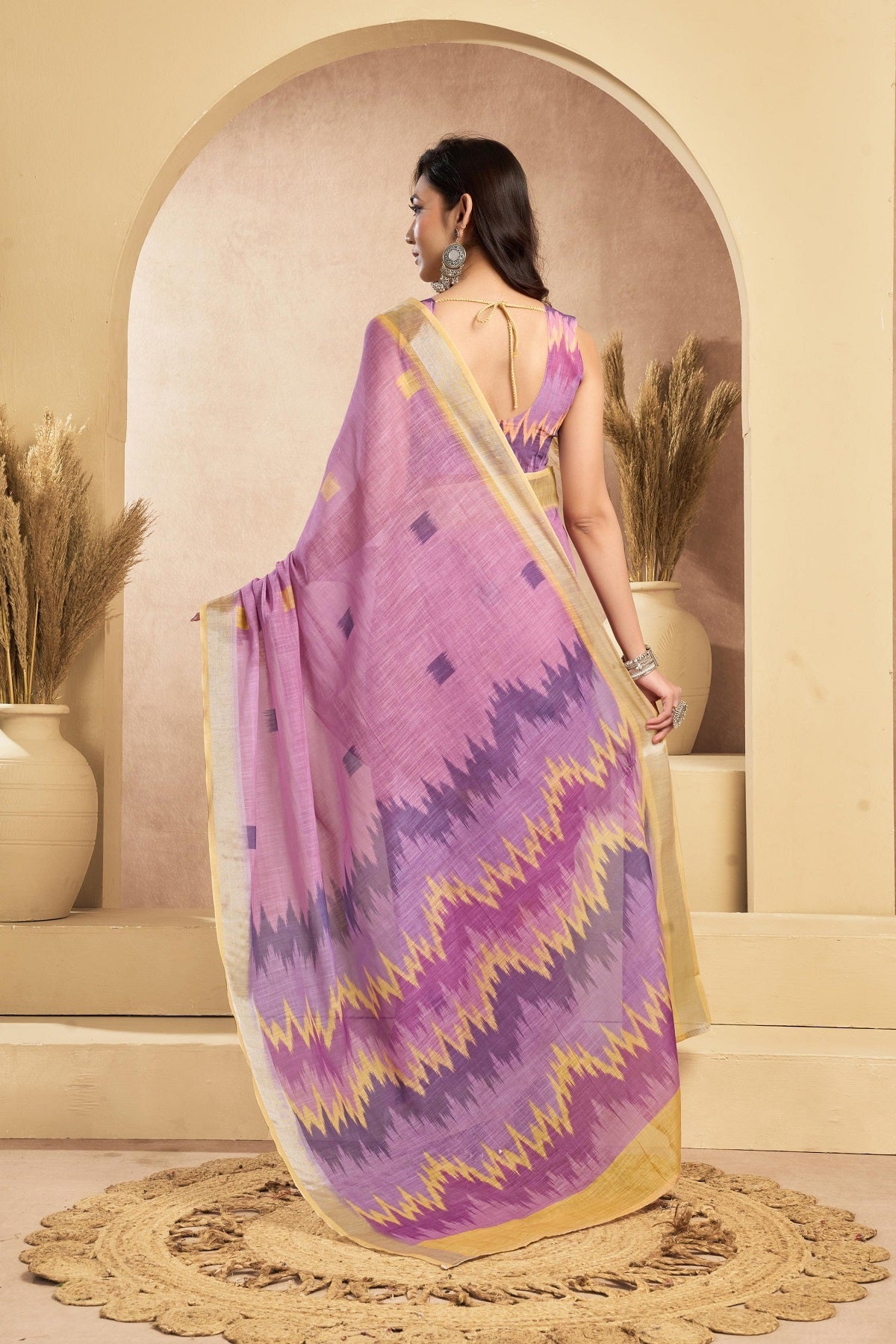 Dwija Fashion Dusky Pink Party Wear Printed Linen Ready To Wear Saree With Unstitched Blouse