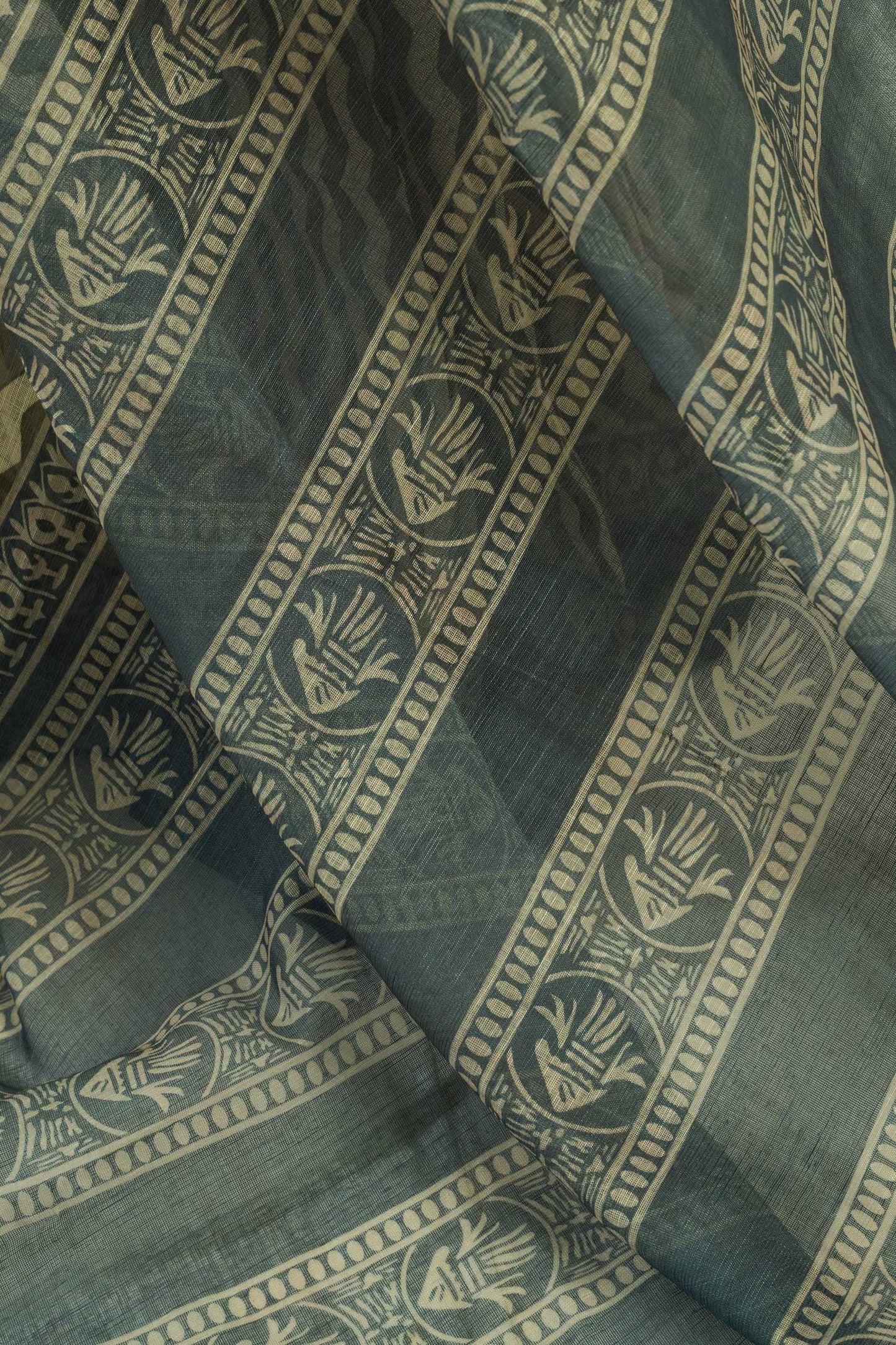 Dwija Fashion Dark Green Party Wear Printed Linen Ready To Wear Saree With Unstitched Blouse