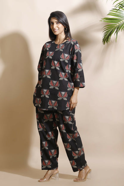 Breathables Abstract Black Cotton Co-Ord Set