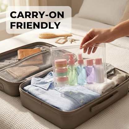 Temperia Travel Bottles for Toiletries - Refillable Empty Mini Containers with Pouch