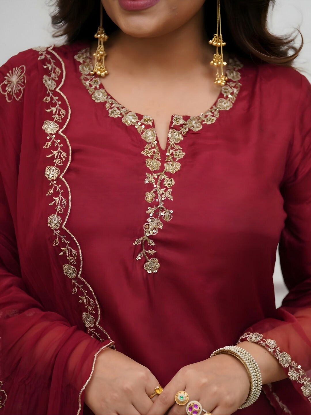 The52 Women's Beautiful Embroidery Work Roman Silk Fabric Straight Kurta Pant and Dupatta Set