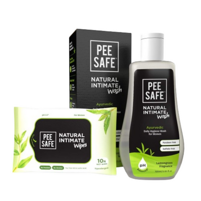 Pee Safe Natural Intimate Wash with Lemongrass Fragrance and Natural Intimate Wipes For Women