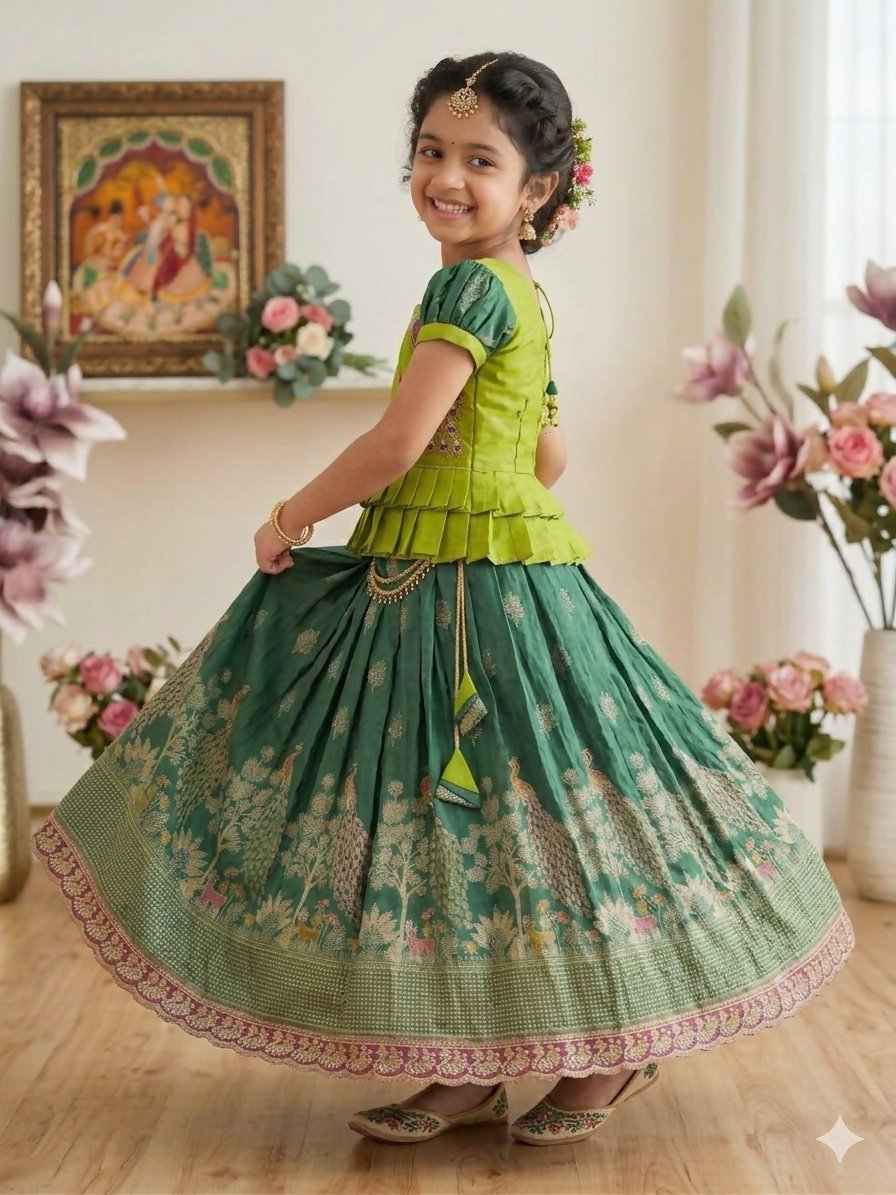 Teeya Creation New Kids Green Color Little Deer Forest Fantasy Lehenga Choli Set -Green