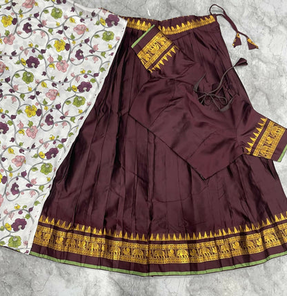 Teeya Creation Womens New Trendy Brown Traditional Pleated Lehenga Choli Set with Floral Printed Dupatta and Contrast Zari Border Set