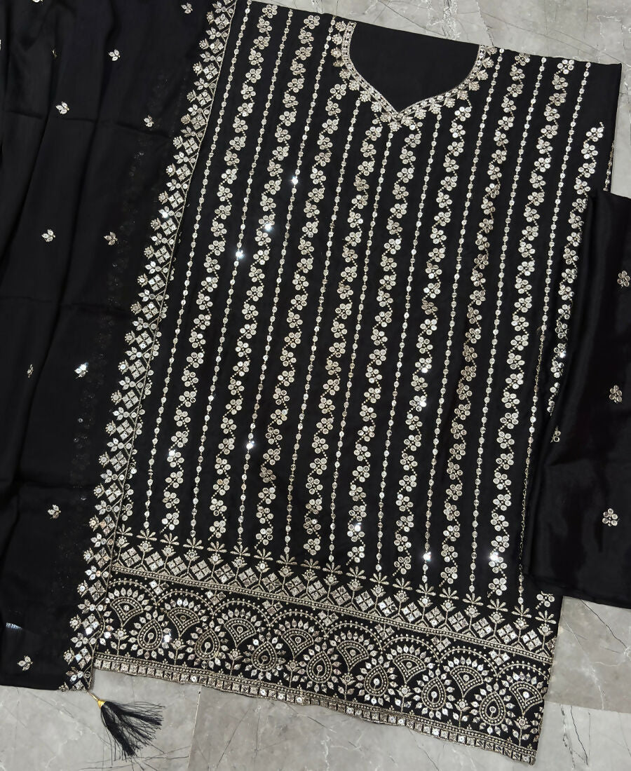 KC Latest Cocktail Wear Black Chinon Sharara Suit For Women