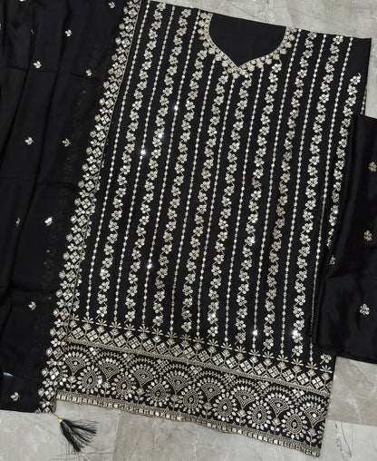 KC Latest Cocktail Wear Black Chinon Sharara Suit For Women