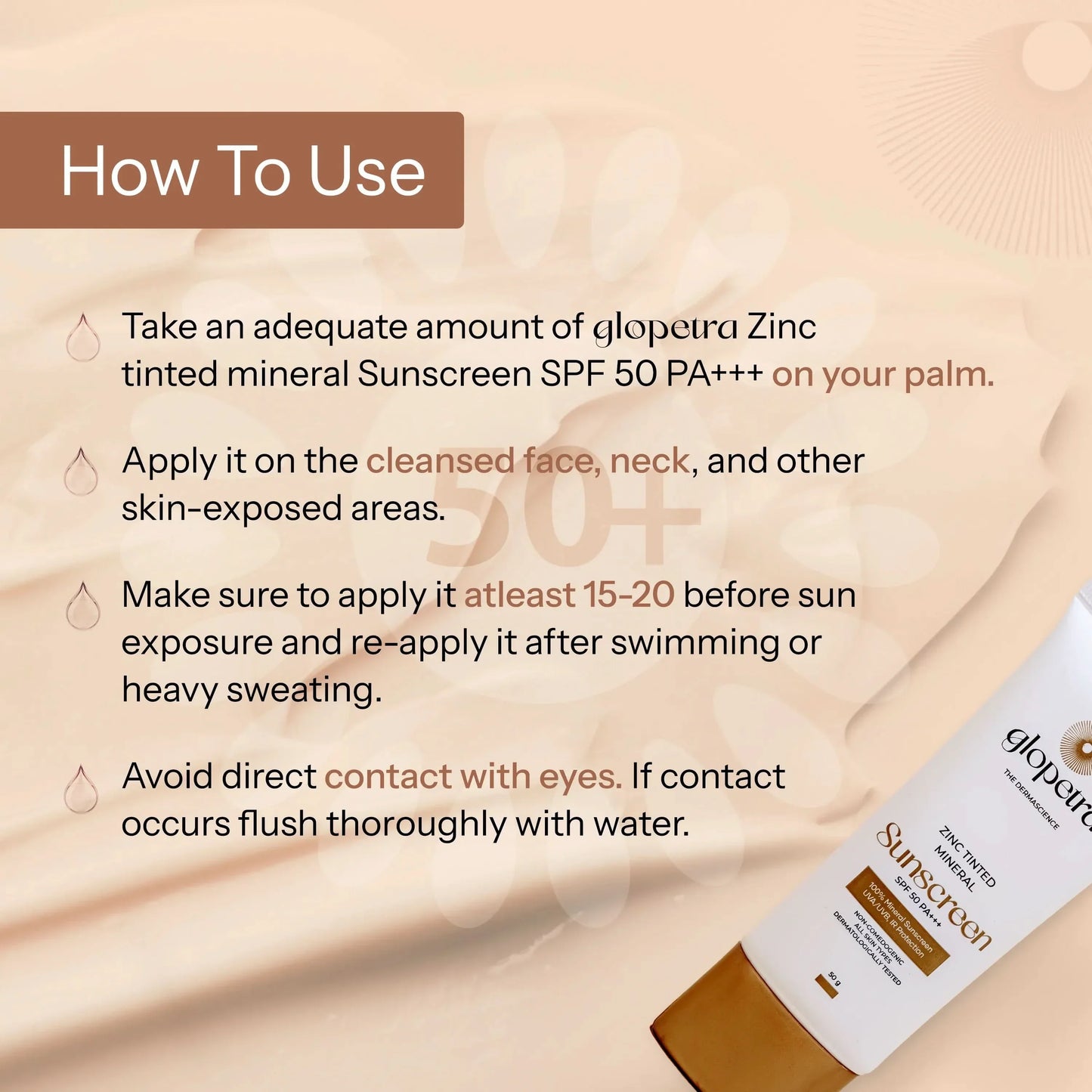 Glopetra Zinc Tinted Mineral Sunscreen Spf 50 Pa+++