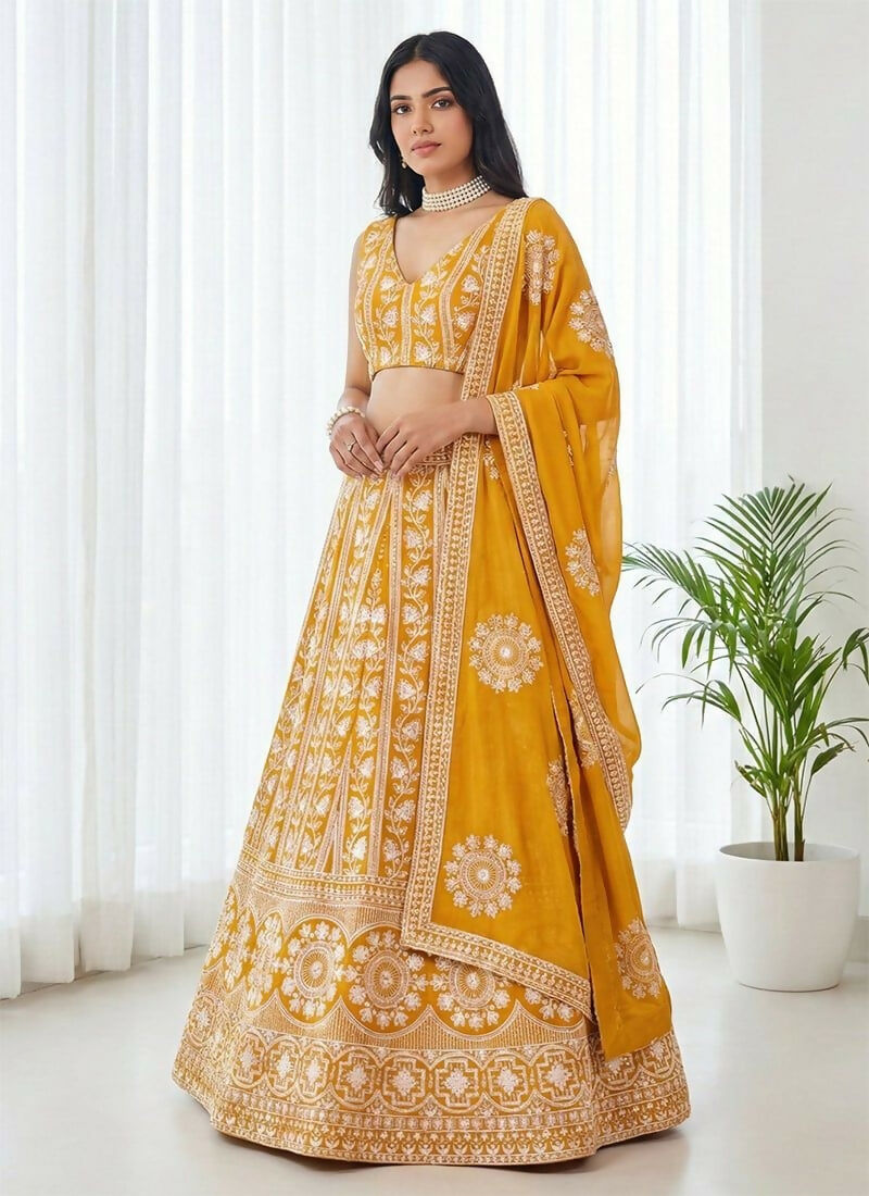 Lehenga Mart Orange Faux Georgette Designer Bollywood Style Wedding Wear Lehenga Choli
