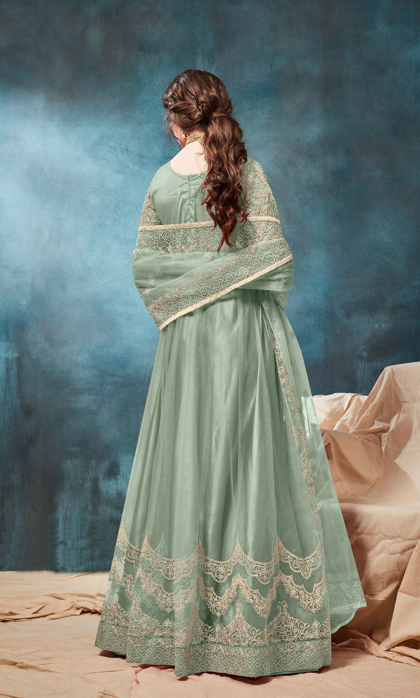 Anaita Light Green Embroidered Net Anarkali Suit