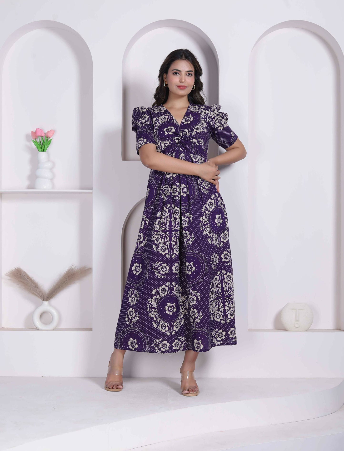 Miravan Womens Floral Printed Cotton Butterfly Maxi Dress