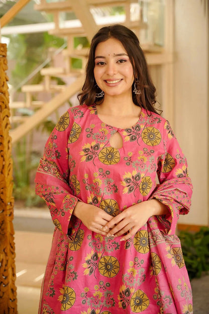 Aayaa Designer Cotton Silk Farshi Salwar Set - Pink