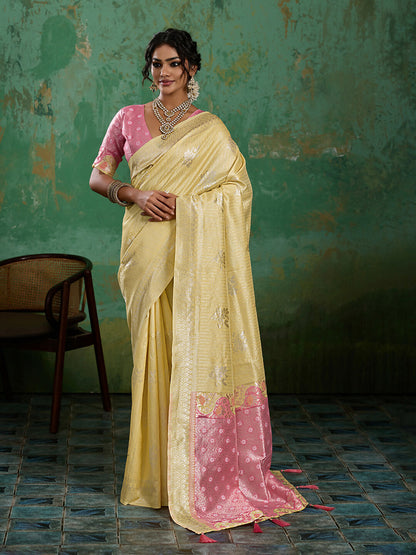 Shree Shyam Fashion Yellow Linen Cotton Saree