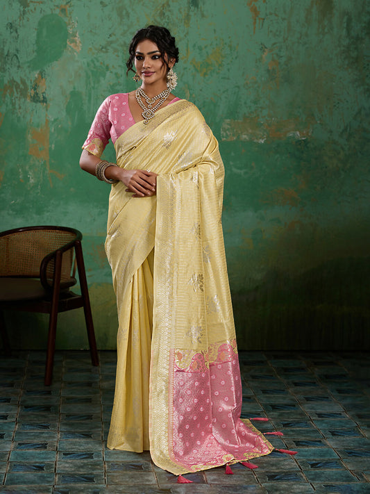 Shree Shyam Fashion Yellow Linen Cotton Saree
