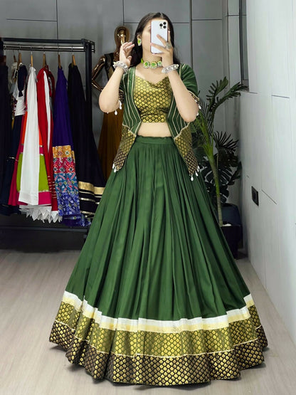 Yash Enterprise Mehndi Rayon Cotton Embroidery Semi Stitched Navratri Top Chaniya Choli