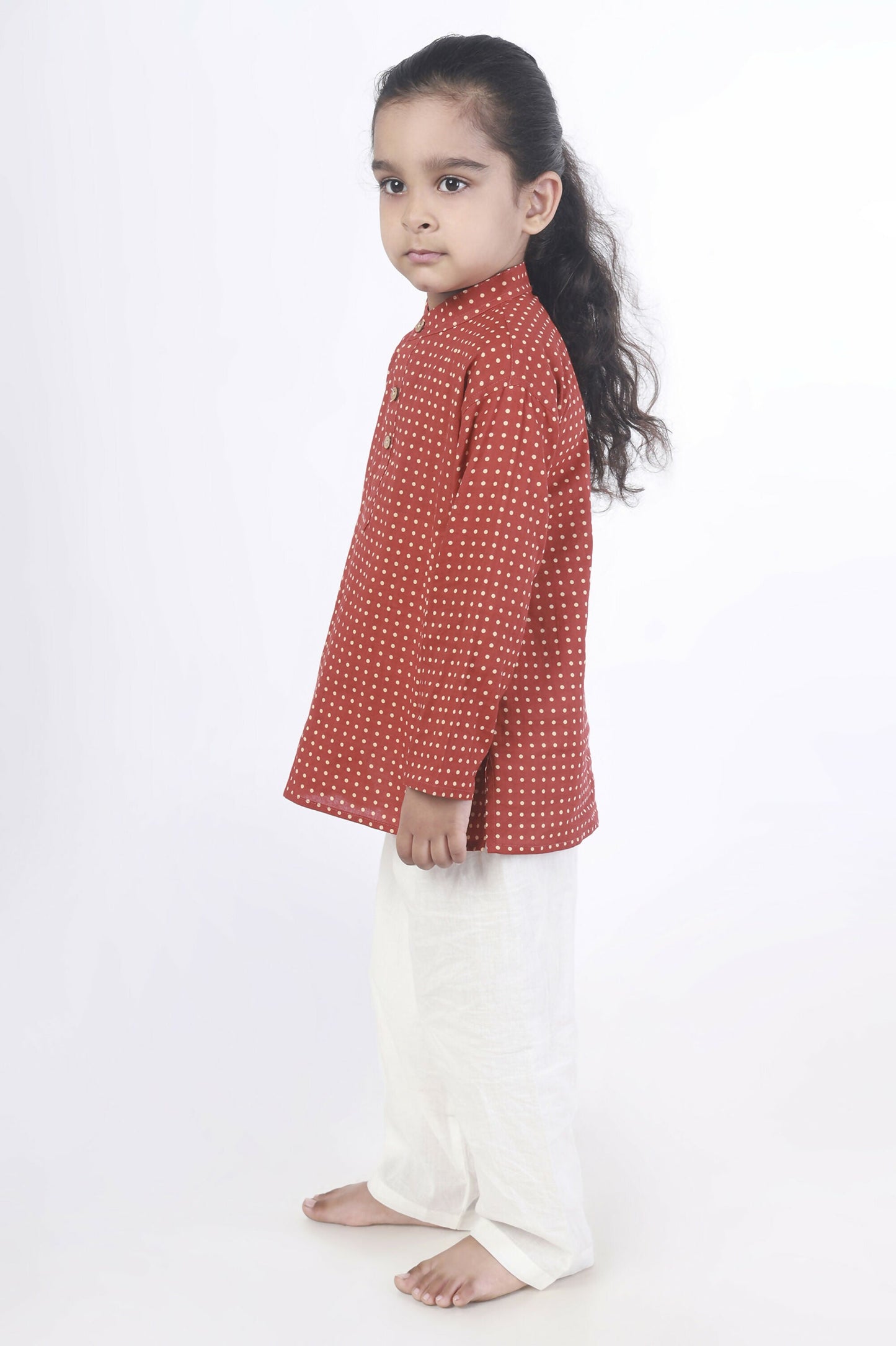 Breathables Kids Cotton Night Suit  Red Polka Dot Kurta & Pyjama Co-Ord Set For Boys & Girls