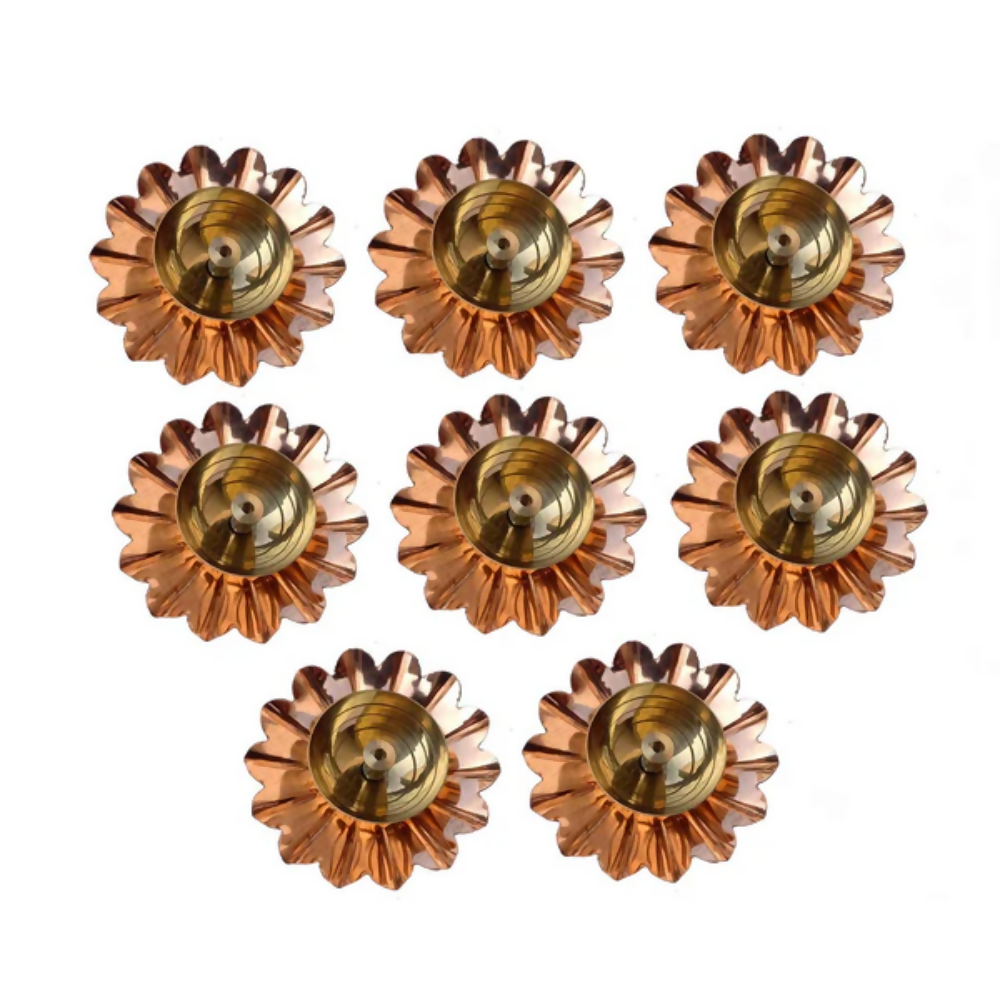 CraftVatika Lotus Puja Oil Lamp Stand For Pooja, Brown-Small