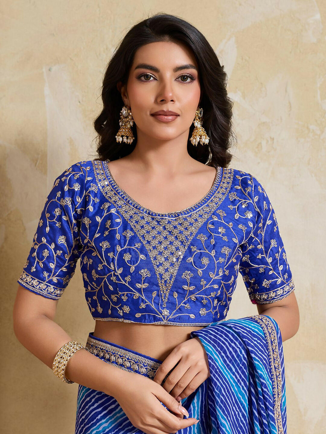 Teeya Creation New Trendy Leheriya Bandhani Georgette Saree For Daily Wear -Blue