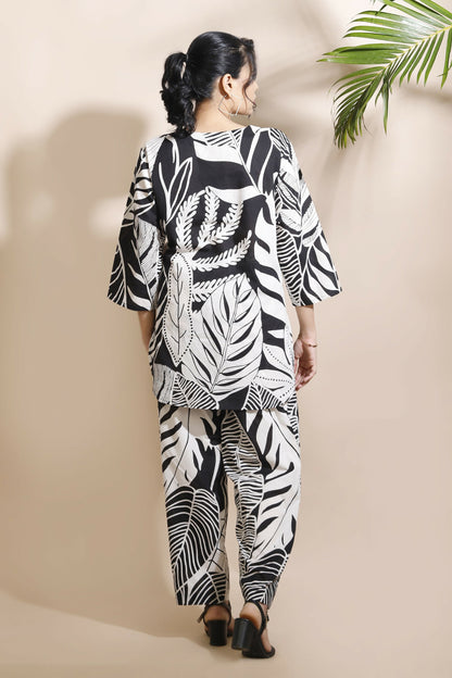 Breathables Nature-Inspired Cotton Co-Ord Set  Hip-Length Kurta & Pants Black