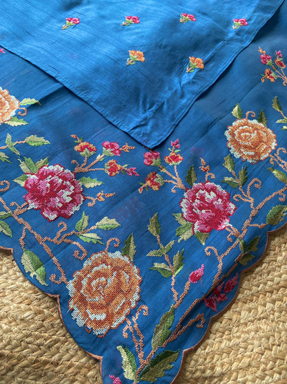 Mameraa Sarees Teal Matka Silk Saree With Heavy Floral Embroidery Border With Running Blouse-Teal
