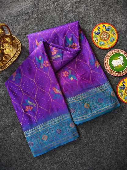 Mameraa Sarees Purple Silk Saree Featuring Elegant Traditional Motifs All Over The Saree With Contrast Blouse-Purple