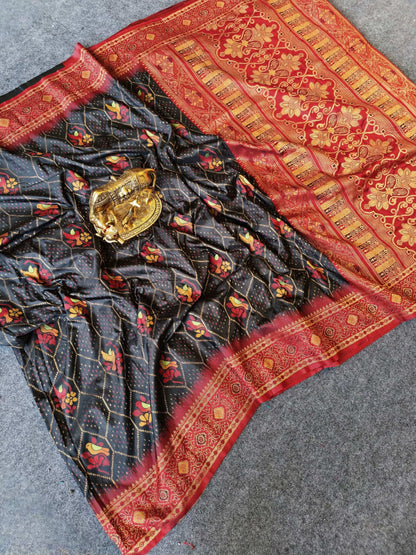Mameraa Sarees Black Silk Saree Featuring Elegant Traditional Motifs All Over The Saree With Contrast Blouse-Black