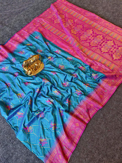 Mameraa Sarees Sky Silk Saree Featuring Elegant Traditional Motifs All Over The Saree With Contrast Blouse-Sky_Blue